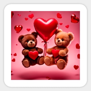Teddy celebrating Valentines day, randome floating love hearts Sticker